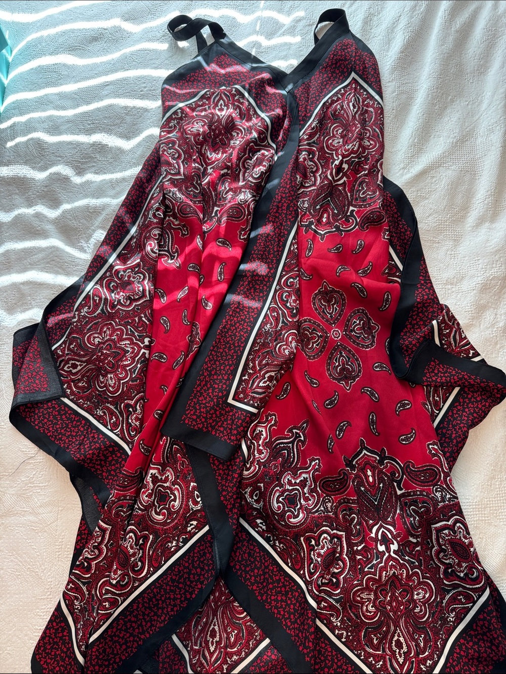 MICHAEL Michael Kors Red and Black Paisley Satin Slip Dress
